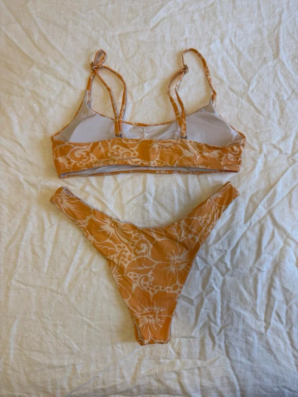 Sunday brunch bikini set with orange and white Hawaiian floral print